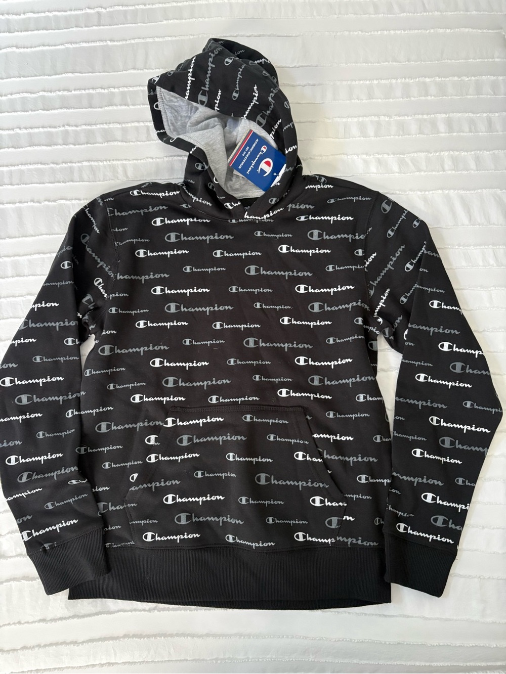Champion Black Logo-Print Hoodie Sweatshirt